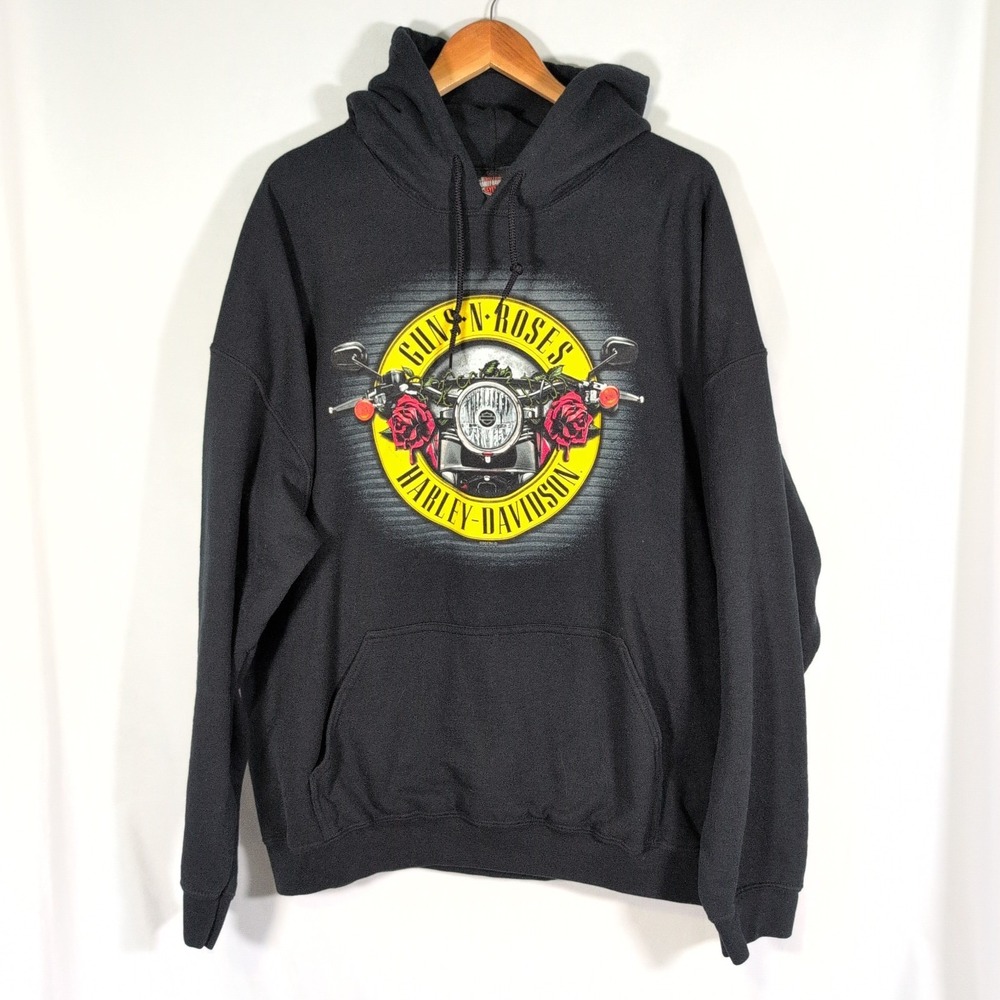 Guns N Roses x Harley Davidson Hoodie Black Rock Band Motorcycle Graphic Sz XXL